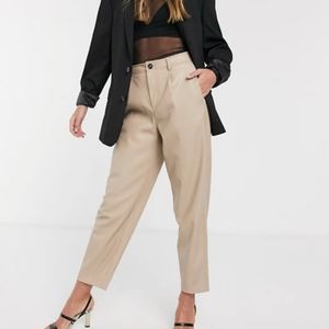 Mango faux leather slouchy trouser in beige
